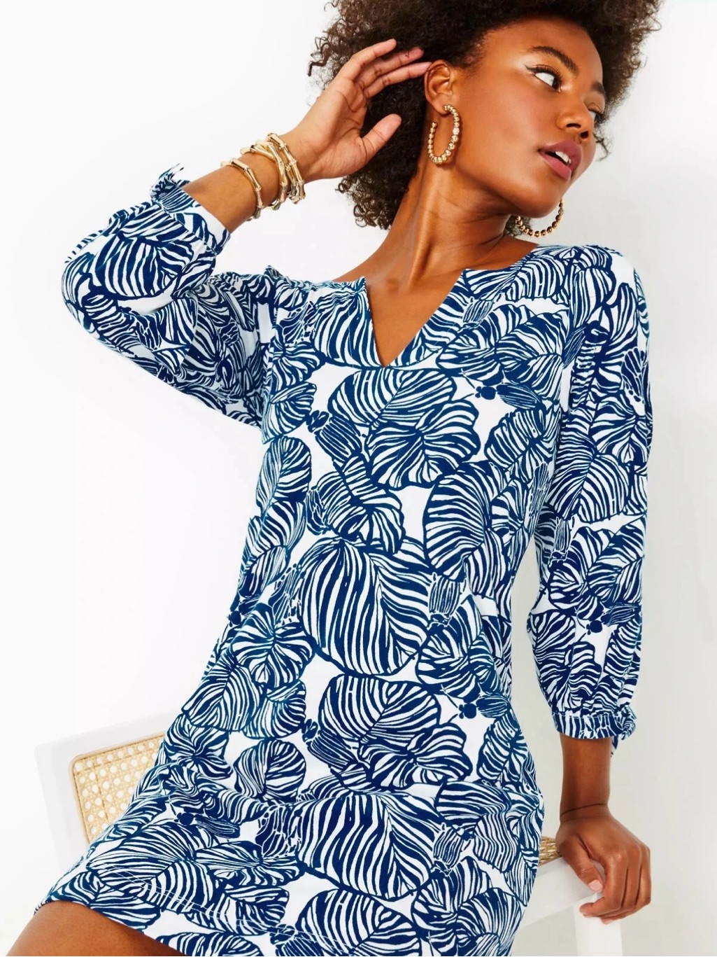 Lilly Pulitzer Cath 3/4 Sleeve Dress Navy White Beach Path Sz Xs Resortwear Euc